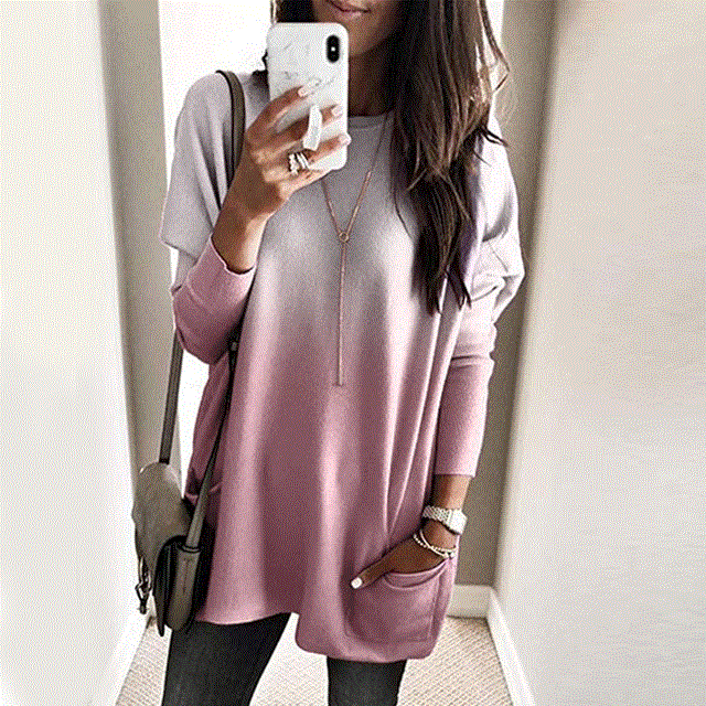 2021 High quality Women Casual Loose Dress Pocket Colors Dress  Boho Full Long Sleeve Befree Mini Dresses