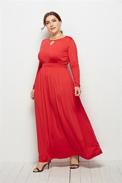 2021 High quality High Quality Casual Women Maxi Dress Long Sleeve O-neck Hollow Out Loose Dress Elegant Women Dress
