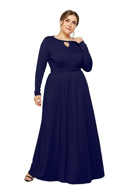 2021 High quality High Quality Casual Women Maxi Dress Long Sleeve O-neck Hollow Out Loose Dress Elegant Women Dress
