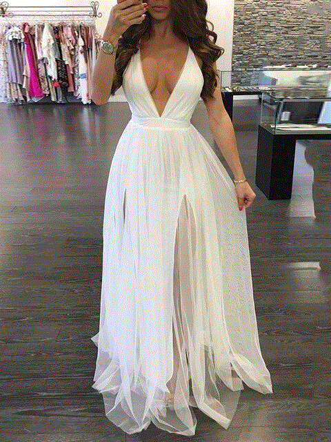 2021 High quality New Sexy  deep V-neck Women Summer Long sexy Evening Party tulle Dress Beach Dresses Sundress