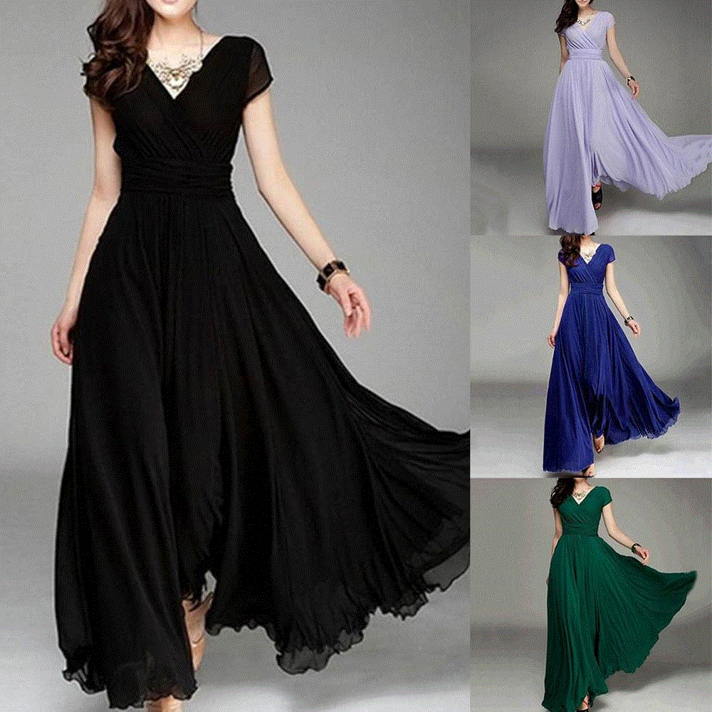 2021 High quality Women Dress Women Party Gown V Neck Short Sleeve Slim Fit Maxi Dress women length  summer dresses