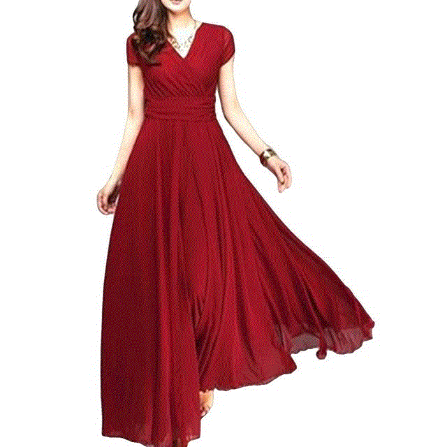 2021 High quality Women Dress Women Party Gown V Neck Short Sleeve Slim Fit Maxi Dress women length  summer dresses