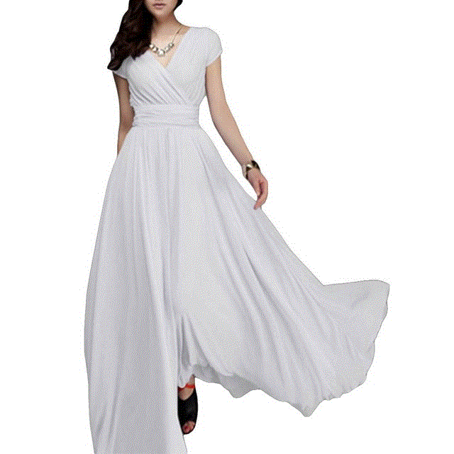2021 High quality Women Dress Women Party Gown V Neck Short Sleeve Slim Fit Maxi Dress women length  summer dresses