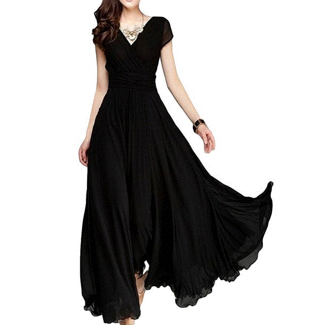 2021 High quality Women Dress Women Party Gown V Neck Short Sleeve Slim Fit Maxi Dress women length  summer dresses