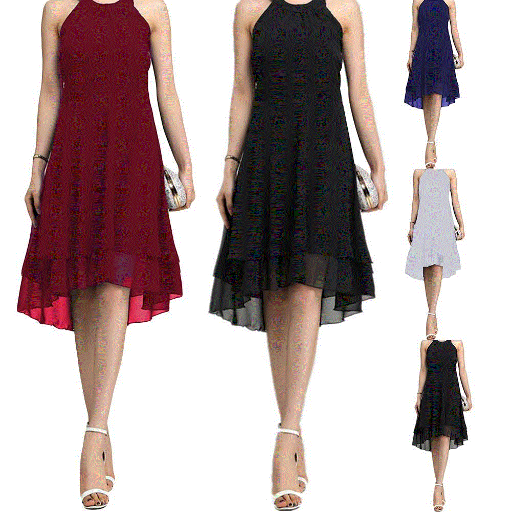 2021 High quality Summer Dress Fashion Sexy Women Solid Color Halter Layered Back Cutout Sleeveless Midi Dress