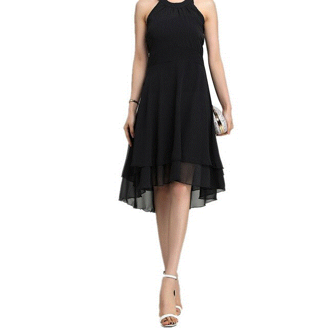 2021 High quality Summer Dress Fashion Sexy Women Solid Color Halter Layered Back Cutout Sleeveless Midi Dress