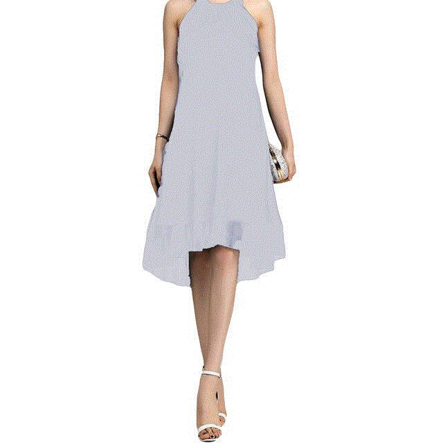 2021 High quality Summer Dress Fashion Sexy Women Solid Color Halter Layered Back Cutout Sleeveless Midi Dress