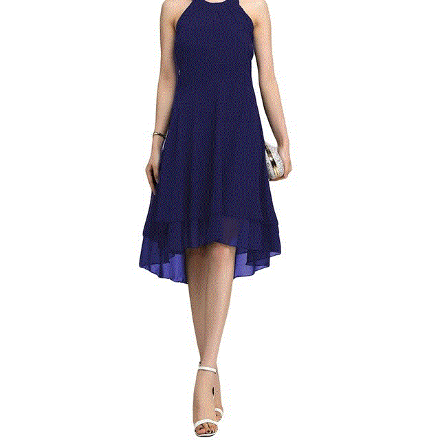 2021 High quality Summer Dress Fashion Sexy Women Solid Color Halter Layered Back Cutout Sleeveless Midi Dress