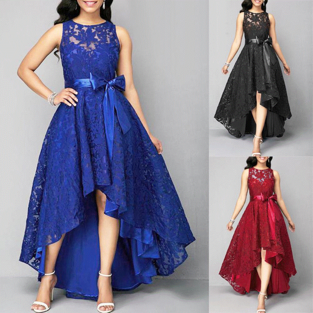 2021 High quality Lady Party Bow Satin Solid Color Lace Sleeveless  Long dresses women for women dress party dress