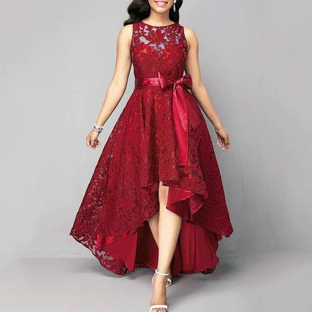 2021 High quality Lady Party Bow Satin Solid Color Lace Sleeveless  Long dresses women for women dress party dress