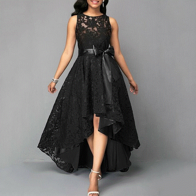 2021 High quality Lady Party Bow Satin Solid Color Lace Sleeveless  Long dresses women for women dress party dress