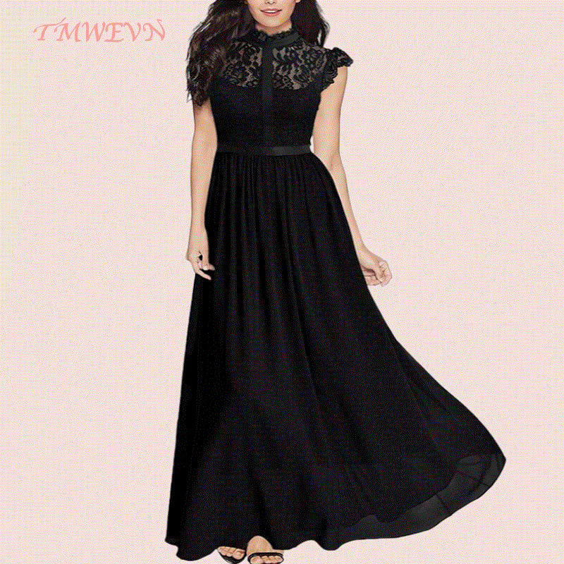 2021 High quality Long Dress Women Dress Elegant Lace A-Line Solid Sleeveless Floor-Length Dress Plus Size dress