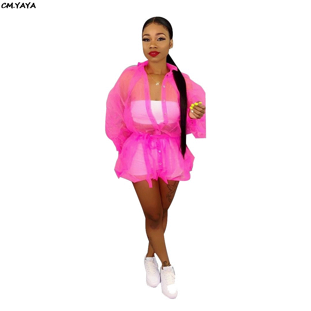 2021 High quality women sexy mesh see though lantern long sleeve ruffles hem above knee mini dress beach  wear dresses