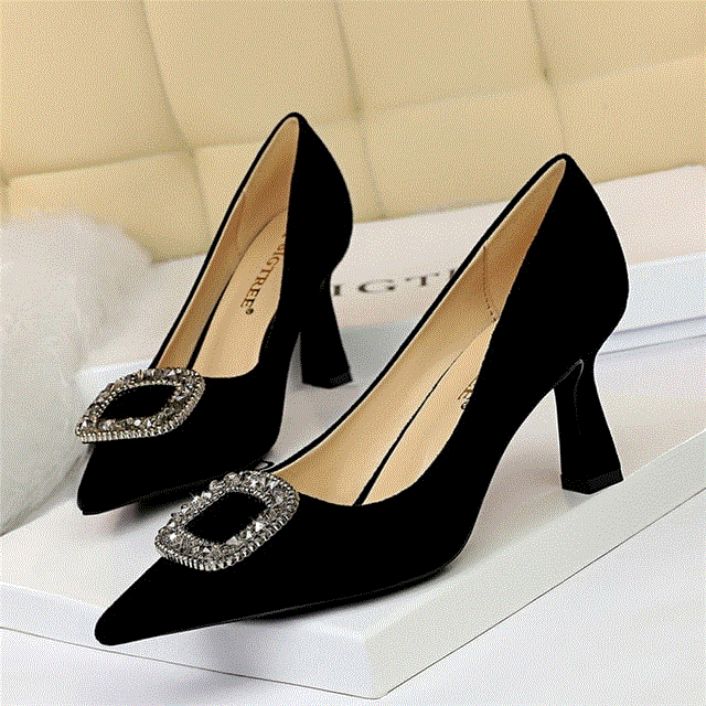 2021 High quality Lady Shoes Crystal High Heels Plus Size Women Rhinestone Wedding Low Heels Shoes