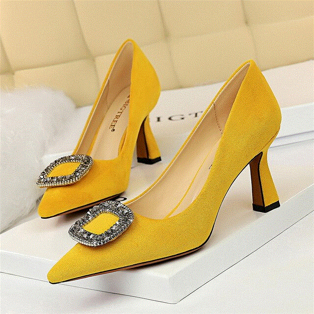 2021 High quality Lady Shoes Crystal High Heels Plus Size Women Rhinestone Wedding Low Heels Shoes