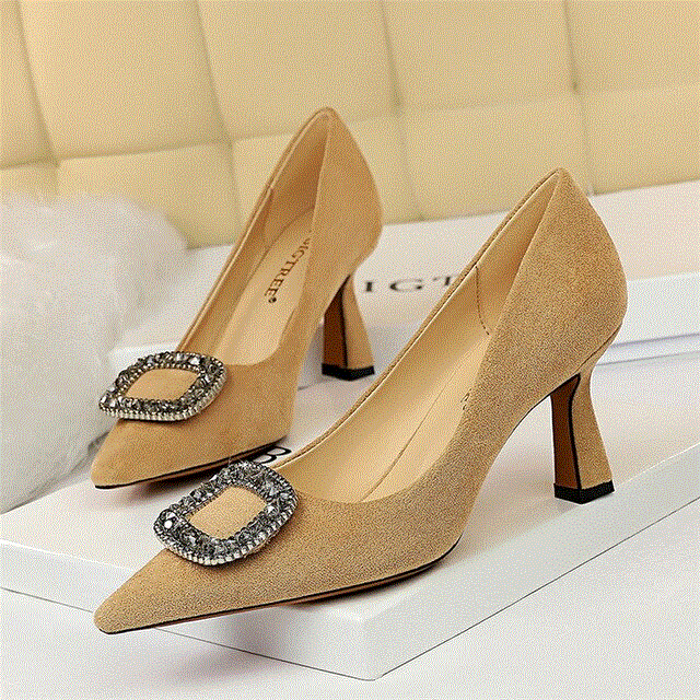 2021 High quality Lady Shoes Crystal High Heels Plus Size Women Rhinestone Wedding Low Heels Shoes
