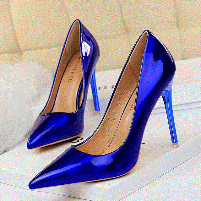 2021 High quality Heel High-heeled Shiny Patent Shallow Mouth Pointed Sexy Nightclub Heels Shoes