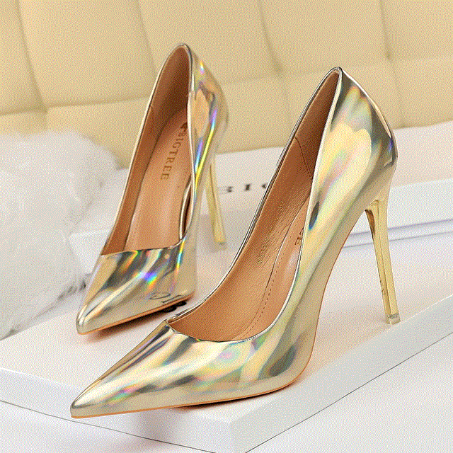 2021 High quality Heel High-heeled Shiny Patent Shallow Mouth Pointed Sexy Nightclub Heels Shoes