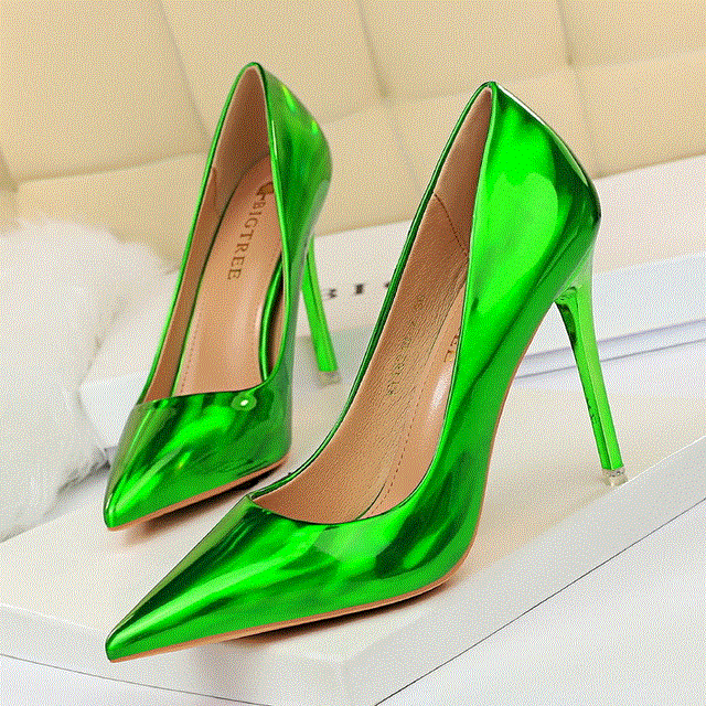 2021 High quality Heel High-heeled Shiny Patent Shallow Mouth Pointed Sexy Nightclub Heels Shoes