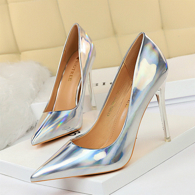 2021 High quality Heel High-heeled Shiny Patent Shallow Mouth Pointed Sexy Nightclub Heels Shoes