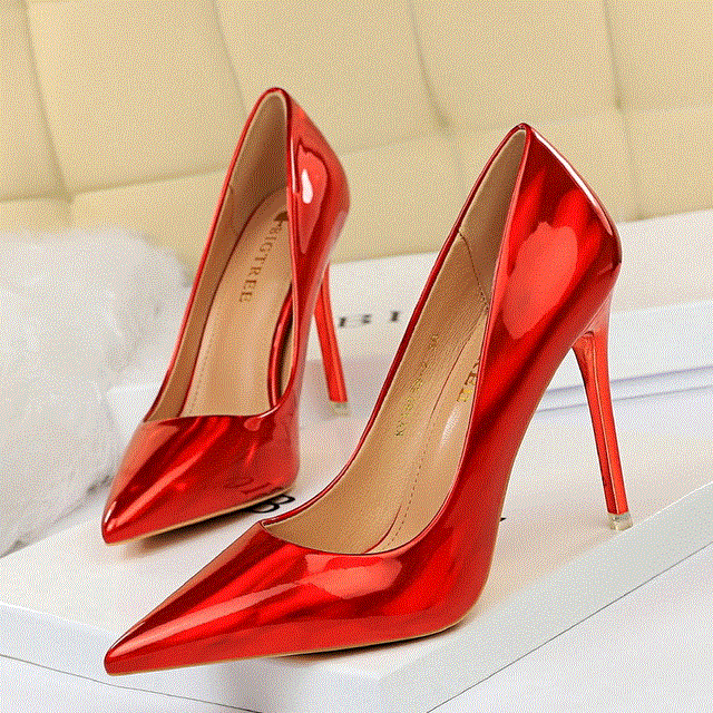 2021 High quality Heel High-heeled Shiny Patent Shallow Mouth Pointed Sexy Nightclub Heels Shoes