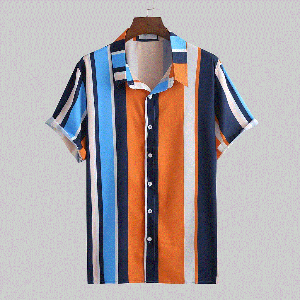 2021 High quality Summer Fashion Mens Button Shirt Slim Fit Short Sleeve Stripe Shirt Men Clothing Men Casual  Shirts