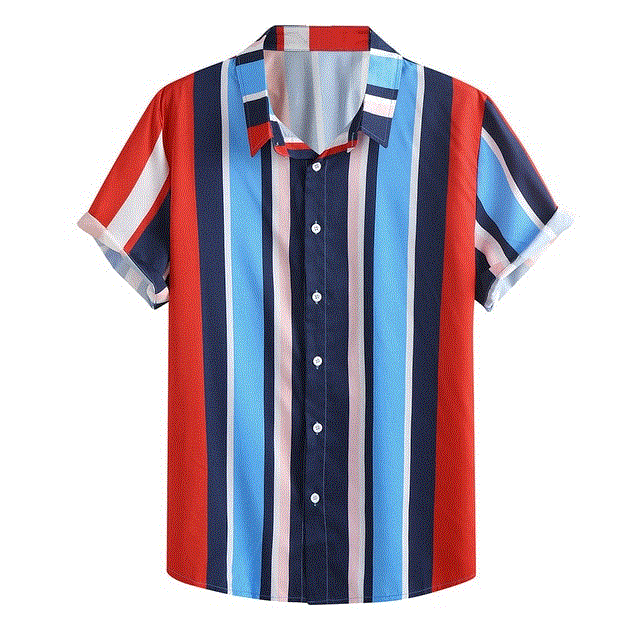 2021 High quality Summer Fashion Mens Button Shirt Slim Fit Short Sleeve Stripe Shirt Men Clothing Men Casual  Shirts