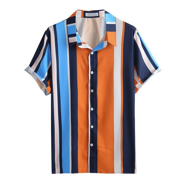 2021 High quality Summer Fashion Mens Button Shirt Slim Fit Short Sleeve Stripe Shirt Men Clothing Men Casual  Shirts