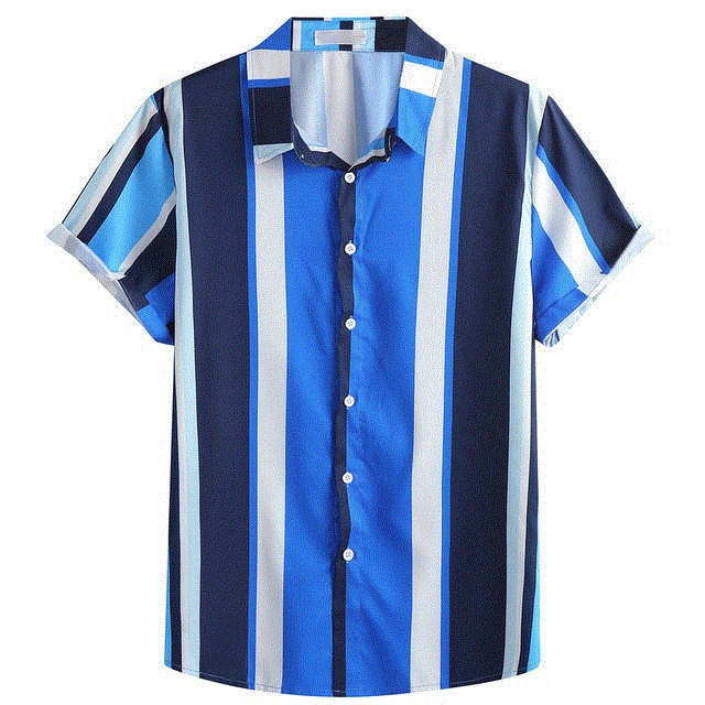 2021 High quality Summer Fashion Mens Button Shirt Slim Fit Short Sleeve Stripe Shirt Men Clothing Men Casual  Shirts