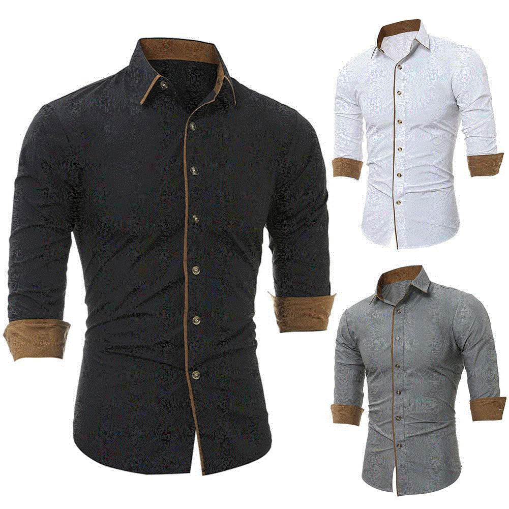 2021 High quality Casual Men Solid Long Sleeve Buttons Down Shirt Cotton Blouse Long Sleeve Style Cotton Men's Shirt