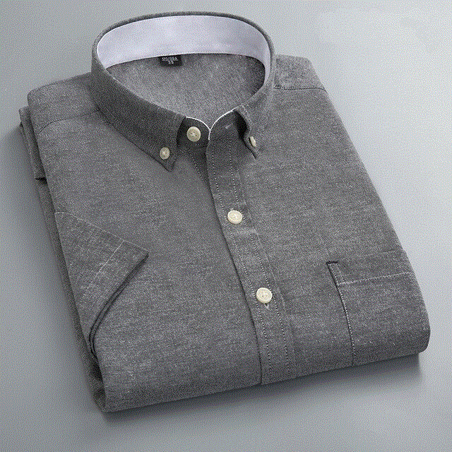 2021 High quality Men Fabric Shirts Turn Down Collar Front Button Short Sleeve Summer Shirts