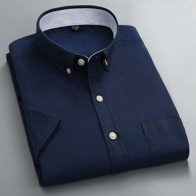 2021 High quality Men Fabric Shirts Turn Down Collar Front Button Short Sleeve Summer Shirts