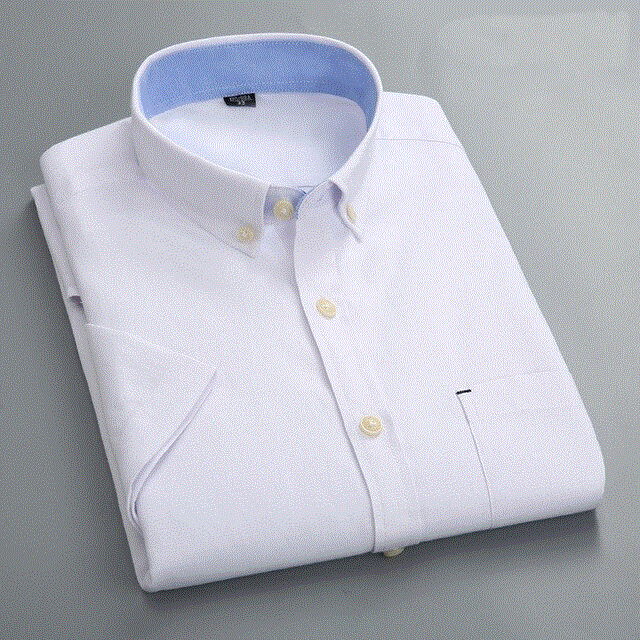 2021 High quality Men Fabric Shirts Turn Down Collar Front Button Short Sleeve Summer Shirts