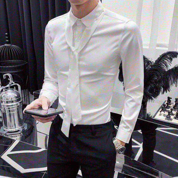 2021 High quality Quality Men Shirt Brand New Long Sleeve Shirt Men Simple Streetwear Tie Design Mens Casual Shirts