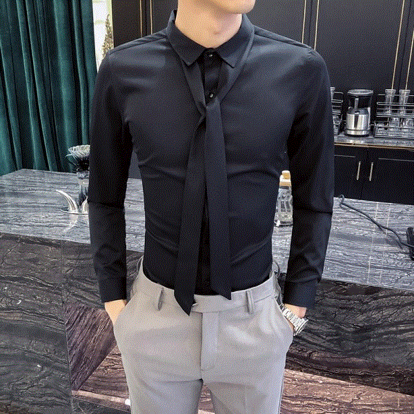 2021 High quality Quality Men Shirt Brand New Long Sleeve Shirt Men Simple Streetwear Tie Design Mens Casual Shirts