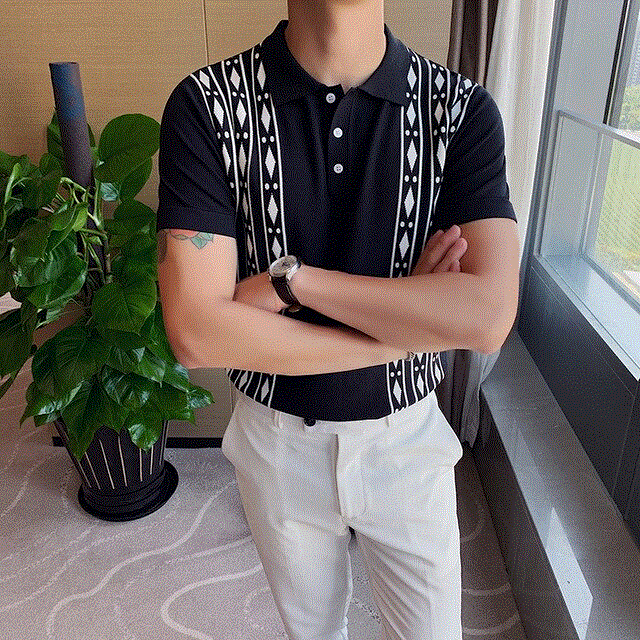 2021 High quality Polo Shirt Men Fashion  Summer Short Sleeve Mens Casual Polos Slim Fit Knitted Polo Mens Shirt