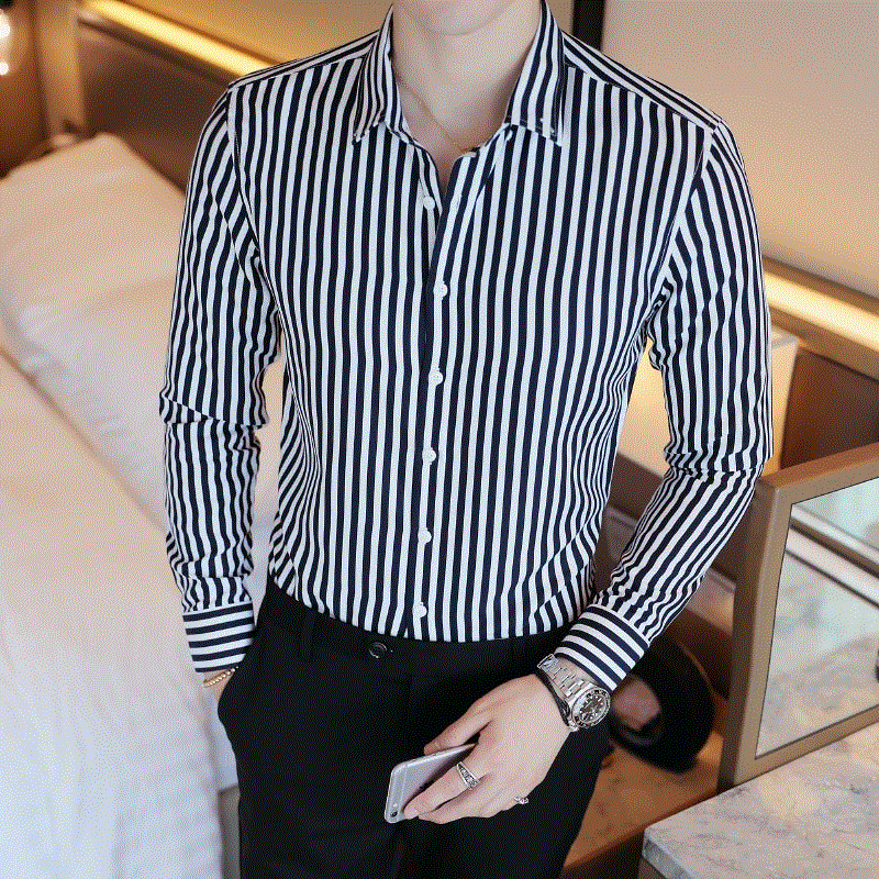 2021 High quality Business Men Shirt Brand Fashion Long Sleeve Shirt Men All Match Slim Fit Striped Men Formal Shirts