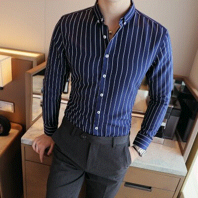 2021 High quality Business Men Shirt Brand Fashion Long Sleeve Shirt Men All Match Slim Fit Striped Men Formal Shirts