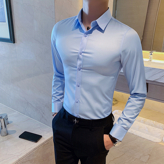 2021 High quality New Solid Shirt Men Long Sleeve Fashion Business Formal Wear Men Shirts Slim Fit Casual Shirts