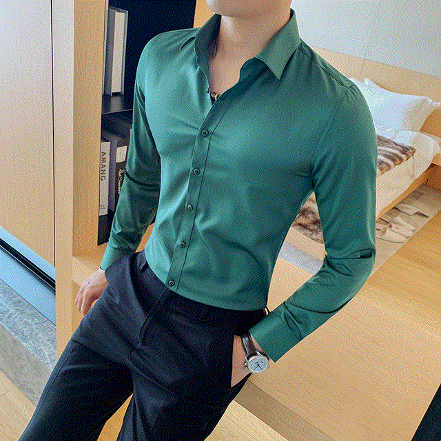 2021 High quality New Solid Shirt Men Long Sleeve Fashion Business Formal Wear Men Shirts Slim Fit Casual Shirts