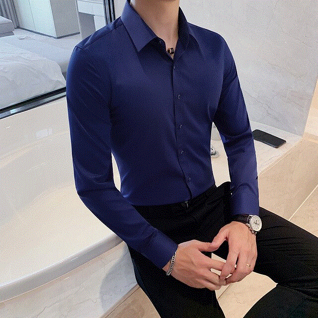 2021 High quality New Solid Shirt Men Long Sleeve Fashion Business Formal Wear Men Shirts Slim Fit Casual Shirts