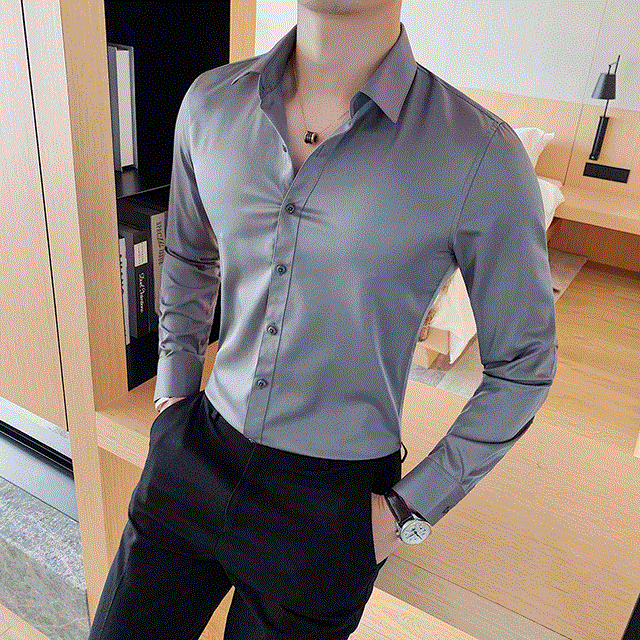 2021 High quality New Solid Shirt Men Long Sleeve Fashion Business Formal Wear Men Shirts Slim Fit Casual Shirts