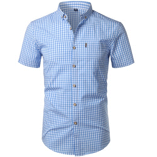 2021 High quality Small Plaid Shirt Men Summer Short Sleeve Cotton Mens Dress Shirts  Down Shirts