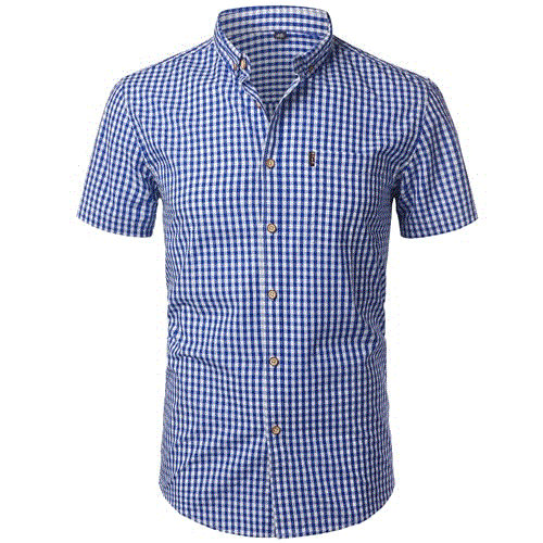 2021 High quality Small Plaid Shirt Men Summer Short Sleeve Cotton Mens Dress Shirts  Down Shirts