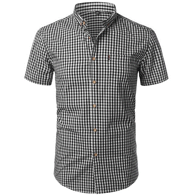 2021 High quality Small Plaid Shirt Men Summer Short Sleeve Cotton Mens Dress Shirts  Down Shirts