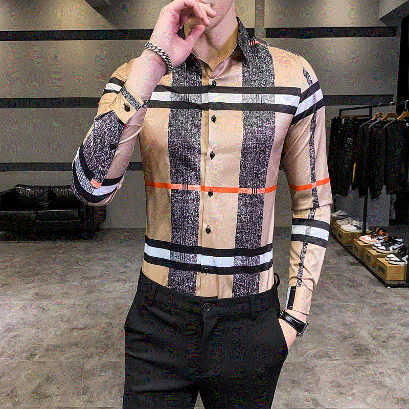 2021 High quality New Luxury men's Fashion Business casual  Chemise homme Personality Plaid long sleeved men shirt
