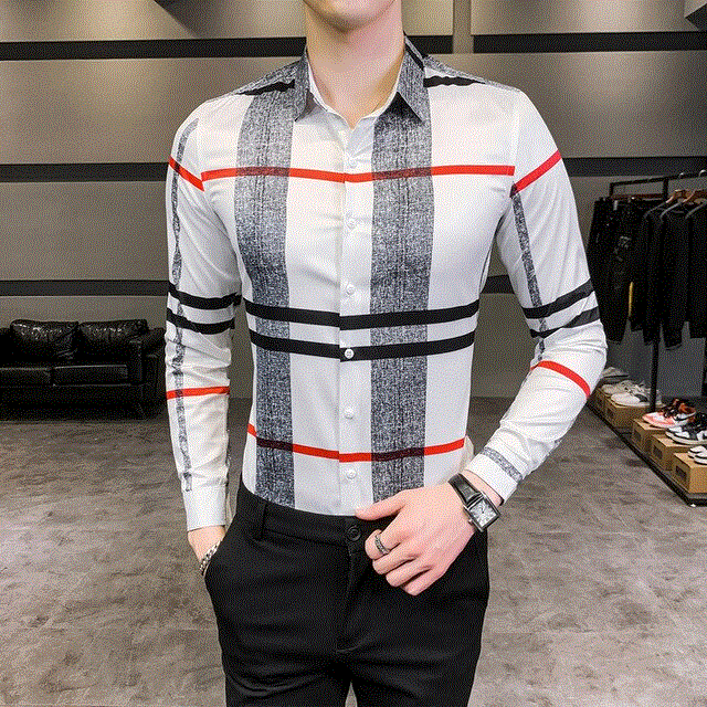 2021 High quality New Luxury men's Fashion Business casual  Chemise homme Personality Plaid long sleeved men shirt