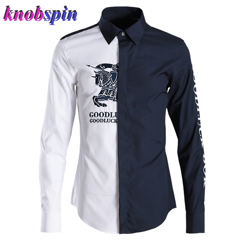 2021 High quality Runway  Shirt men  Contrast Patchwork Chemise homme long sleeve Cotton Shirts male Slim Shirts