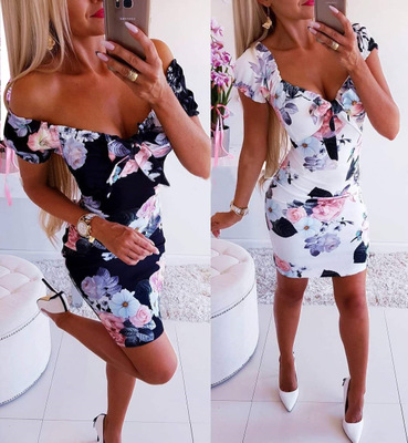 2021 High quality Womens Sexy V Neck Summer Dress  Ladies Ruffle Summer Beach Party Dresses Casual dresses