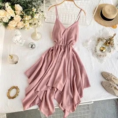 2021 High quality small sexy backless  with shoulder-straps seaside resort lace waist dress